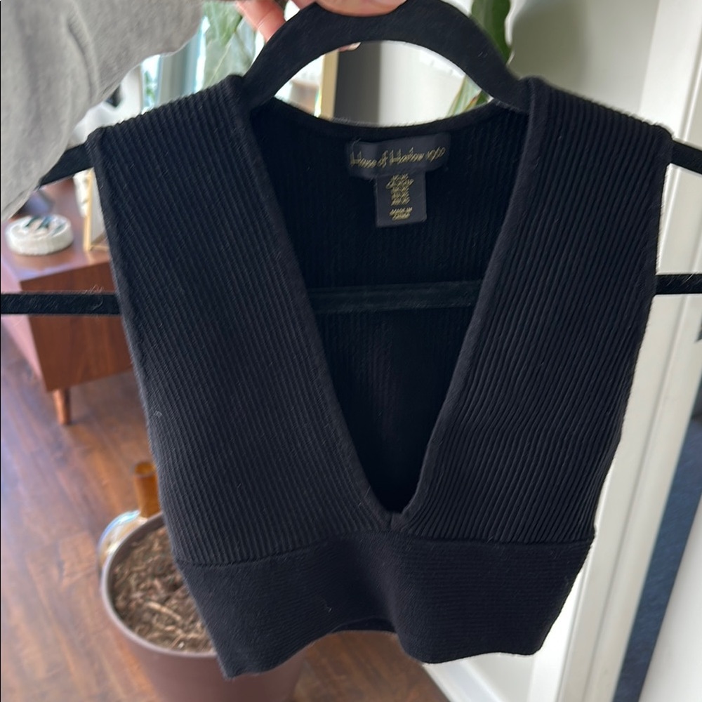 House of Harlow 1960 Black Ribbed Plunge V-Neck Top size, XS